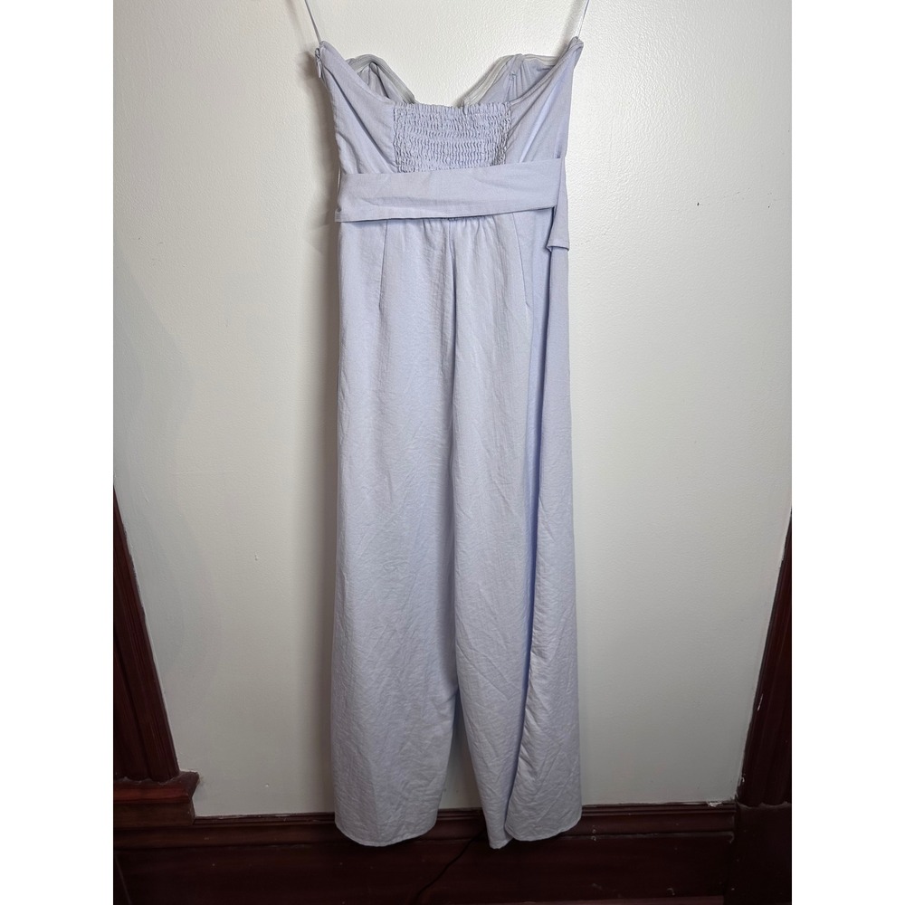 ASTR the Label Strapless Wrap Front Wide Leg Jumpsuit Light Blue XS Smocked Back - Picture 3 of 9